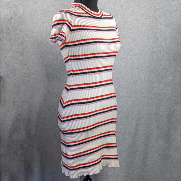 Free People Rib Knit Bodycon Dress XS White Red Black Purple Short Sleeve Fitted - Picture 13 of 15